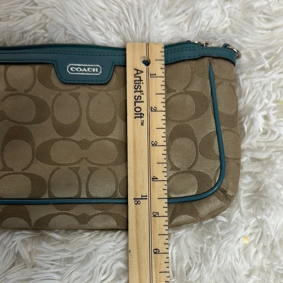 Coach Tan and Teal Clutch Wristlet - Picture 9 of 11